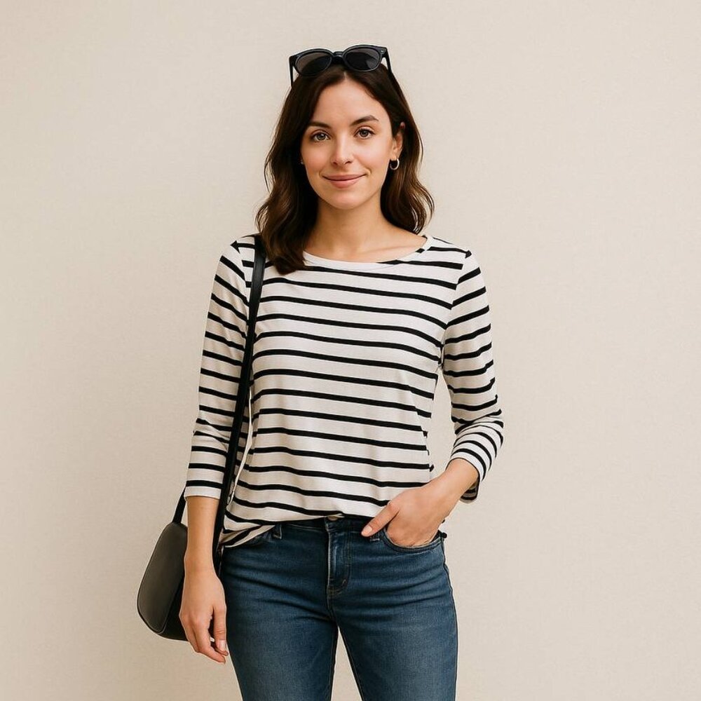 Calvin Klein Black and White Striped Long Sleeve Top